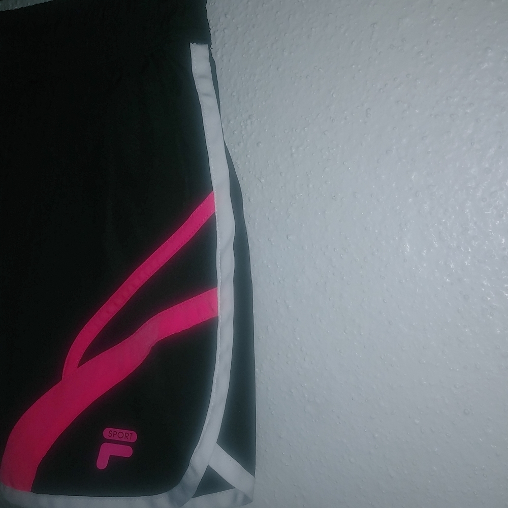 Fila S Running Jogging Athletic Striped Shorts Hot Pink on Black - Picture 4 of 6